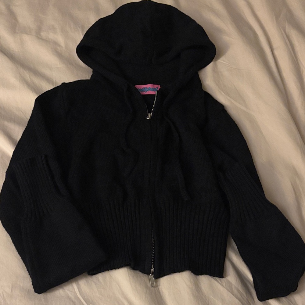 Edikted Black Hooded Zip-Up Sweater